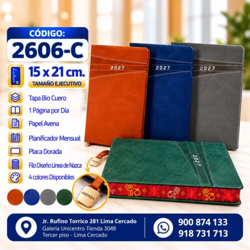 COD. 2606-C   ( Tamaño 15x21cm.) agenda importada